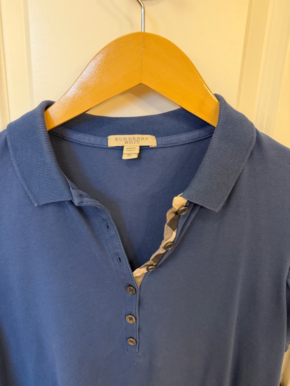 Burberry Blue Short-Sleeve Polo with Check Placket XL L M - Picture 2 of 7
